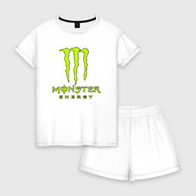 Женская пижама с шортиками хлопок с принтом MONSTER ENERGY в Курске, 100% хлопок | футболка прямого кроя, шорты свободные с широкой мягкой резинкой | black monster | bmx | claw | cybersport | energy | monster | monster energy | moto | motocross | race | sport | киберспорт | когти | монстер энерджи | монстр | мото | мотокросс | ралли | скейтбординг | спорт | т | энергия