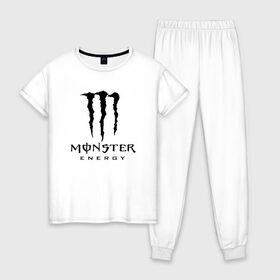 Женская пижама хлопок с принтом MONSTER ENERGY в Курске, 100% хлопок | брюки и футболка прямого кроя, без карманов, на брюках мягкая резинка на поясе и по низу штанин | black monster | bmx | claw | cybersport | energy | monster | monster energy | moto | motocross | race | sport | киберспорт | когти | монстер энерджи | монстр | мото | мотокросс | ралли | скейтбординг | спорт | т | энергия