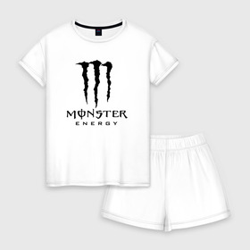 Женская пижама с шортиками хлопок с принтом MONSTER ENERGY в Курске, 100% хлопок | футболка прямого кроя, шорты свободные с широкой мягкой резинкой | black monster | bmx | claw | cybersport | energy | monster | monster energy | moto | motocross | race | sport | киберспорт | когти | монстер энерджи | монстр | мото | мотокросс | ралли | скейтбординг | спорт | т | энергия