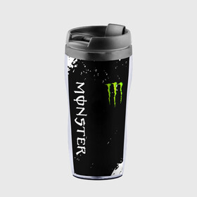 Термокружка-непроливайка с принтом MONSTER ENERGY  в Курске, внутренняя часть — пищевой пластик, наружная часть — прозрачный пластик, между ними — полиграфическая вставка с рисунком | объем — 350 мл, герметичная крышка | black monster | bmx | claw | cybersport | energy | monster | monster energy | moto | motocross | race | sport | киберспорт | когти | монстер энерджи | монстр | мото | мотокросс | ралли | скейтбординг | спорт | т | энергия