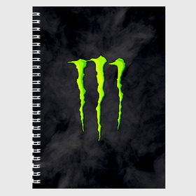 Тетрадь с принтом MONSTER ENERGY в Курске, 100% бумага | 48 листов, плотность листов — 60 г/м2, плотность картонной обложки — 250 г/м2. Листы скреплены сбоку удобной пружинной спиралью. Уголки страниц и обложки скругленные. Цвет линий — светло-серый
 | Тематика изображения на принте: black monster | bmx | claw | cybersport | energy | monster | monster energy | moto | motocross | race | sport | киберспорт | когти | монстер энерджи | монстр | мото | мотокросс | ралли | скейтбординг | спорт | т | энергия