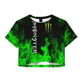 Женская футболка Crop-top 3D с принтом MONSTER ENERGY в Курске, 100% полиэстер | круглая горловина, длина футболки до линии талии, рукава с отворотами | black monster | bmx | claw | cybersport | energy | monster | monster energy | moto | motocross | race | sport | киберспорт | когти | монстер энерджи | монстр | мото | мотокросс | ралли | скейтбординг | спорт | т | энергия