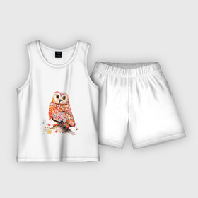 Детская пижама с шортами хлопок с принтом Совушка в Курске,  |  | арт | весна | животные | картинка | краски | рисунок | сова | яркий