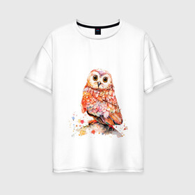 Женская футболка хлопок Oversize с принтом Совушка в Курске, 100% хлопок | свободный крой, круглый ворот, спущенный рукав, длина до линии бедер
 | арт | весна | животные | картинка | краски | рисунок | сова | яркий
