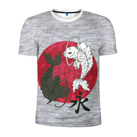 Мужская футболка 3D спортивная с принтом Japan style в Курске, 100% полиэстер с улучшенными характеристиками | приталенный силуэт, круглая горловина, широкие плечи, сужается к линии бедра | арт | гармония | животные | инь янь | карп | картинка | красная луна | подарок | рисунок | самурай | цыгун | японский