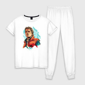 Женская пижама хлопок с принтом Marty MCFLY в Курске, 100% хлопок | брюки и футболка прямого кроя, без карманов, на брюках мягкая резинка на поясе и по низу штанин | back to the future | bttf | марти макфлай
