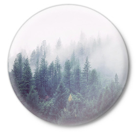 Значок с принтом Сибирский лес в Курске,  металл | круглая форма, металлическая застежка в виде булавки | Тематика изображения на принте: siberia | trees | wood | деревья | ели | ёлки | ель | зеленый лес | лес | лес в тумане | леса | природа | сибирский лес | сибирь | таежные леса | таёжный лес | тайга | туман