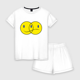 Женская пижама с шортиками хлопок с принтом Смайл (Z) в Курске, 100% хлопок | футболка прямого кроя, шорты свободные с широкой мягкой резинкой | emoji | smail | smile | мордочка | рожица | смаил | смайл | улыбка | эмоджи