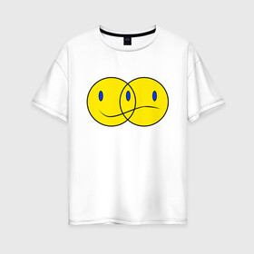 Женская футболка хлопок Oversize с принтом Смайл (Z) в Курске, 100% хлопок | свободный крой, круглый ворот, спущенный рукав, длина до линии бедер
 | emoji | smail | smile | мордочка | рожица | смаил | смайл | улыбка | эмоджи