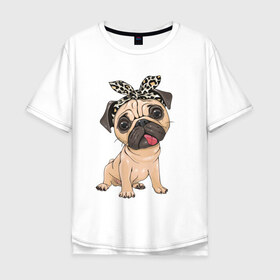 Мужская футболка хлопок Oversize с принтом милый мопс в Курске, 100% хлопок | свободный крой, круглый ворот, “спинка” длиннее передней части | versace | арт | версаче | гламурный | животные | золото | картинка | леопард | милый | мода | мопс | мопсиха | пес | песик | рисунок | собака