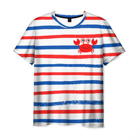Мужская футболка 3D с принтом Крабик в Курске, 100% полиэфир | прямой крой, круглый вырез горловины, длина до линии бедер | арт | животные | картинка | краб | красный | лето | морской | отпуск | полоска | рисунок | синий