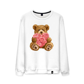 Мужской свитшот хлопок с принтом Плюшевый медведь с сердечком в Курске, 100% хлопок |  | арт | животные | картинка | медвежонок | мишка | плюшевый медведь | рисунок | розовые цветы | розочки | розы | сердечко | сердце | сердце из роз | цветы