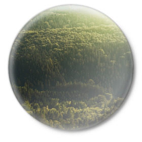 Значок с принтом Летний лес в Курске,  металл | круглая форма, металлическая застежка в виде булавки | дерево | деревья | зеленый | лес | лето | небо | облако | солнце | темный | ярко