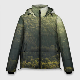 Мужская зимняя куртка 3D с принтом Летний лес в Курске, верх — 100% полиэстер; подкладка — 100% полиэстер; утеплитель — 100% полиэстер | длина ниже бедра, свободный силуэт Оверсайз. Есть воротник-стойка, отстегивающийся капюшон и ветрозащитная планка. 

Боковые карманы с листочкой на кнопках и внутренний карман на молнии. | Тематика изображения на принте: дерево | деревья | зеленый | лес | лето | небо | облако | солнце | темный | ярко