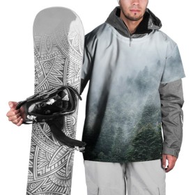 Накидка на куртку 3D с принтом Туманный лес в Курске, 100% полиэстер |  | Тематика изображения на принте: белый | зеленый | лес | облака | облако | природа | темный | туман
