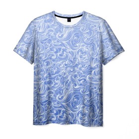 Мужская футболка 3D с принтом Волны на голубом фоне в Курске, 100% полиэфир | прямой крой, круглый вырез горловины, длина до линии бедер | textures | абстракция | белый | вода | водный | водяной | волны | дудл | дудлинг | завитки | загогулини | линии | морской | полосы | текстуры | фон