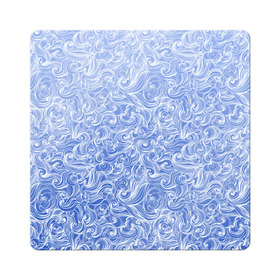 Магнит виниловый Квадрат с принтом Волны на голубом фоне в Курске, полимерный материал с магнитным слоем | размер 9*9 см, закругленные углы | textures | абстракция | белый | вода | водный | водяной | волны | дудл | дудлинг | завитки | загогулини | линии | морской | полосы | текстуры | фон