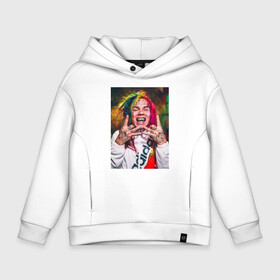 Детское худи Oversize хлопок с принтом 6ix9ine в Курске, френч-терри — 70% хлопок, 30% полиэстер. Мягкий теплый начес внутри —100% хлопок | боковые карманы, эластичные манжеты и нижняя кромка, капюшон на магнитной кнопке | 6ix9ine | tekashi | возвращение | крыса | сикснайн | текаши