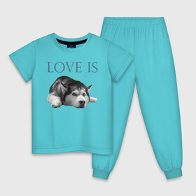 Детская пижама хлопок с принтом Любовь - это хаски в Курске, 100% хлопок |  брюки и футболка прямого кроя, без карманов, на брюках мягкая резинка на поясе и по низу штанин
 | дрессировка | забота | любовь | сибирский хаски | собака | собаки | собачка | собачник | увлечение | хаски | хобби