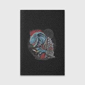 Обложка для паспорта матовая кожа с принтом Dino Punk в Курске, натуральная матовая кожа | размер 19,3 х 13,7 см; прозрачные пластиковые крепления | art | dinosaur | mohawk | moon | punk | арт | динозавр | животные | ирокез | картинка | луна | панк | рисунок