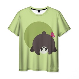 Мужская футболка 3D с принтом Прикольная панда с бабочкой в Курске, 100% полиэфир | прямой крой, круглый вырез горловины, длина до линии бедер | бабочка | вектор | графика | детский | зеленый | игра | минимализм | панда | примитив | простой | рисунок | смешной | хвост