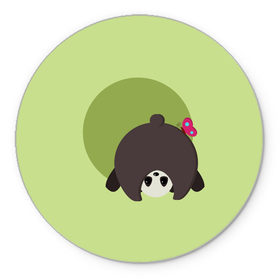 Коврик для мышки круглый с принтом Прикольная панда с бабочкой в Курске, резина и полиэстер | круглая форма, изображение наносится на всю лицевую часть | бабочка | вектор | графика | детский | зеленый | игра | минимализм | панда | примитив | простой | рисунок | смешной | хвост