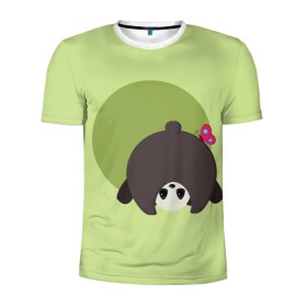 Мужская футболка 3D спортивная с принтом Прикольная панда с бабочкой в Курске, 100% полиэстер с улучшенными характеристиками | приталенный силуэт, круглая горловина, широкие плечи, сужается к линии бедра | бабочка | вектор | графика | детский | зеленый | игра | минимализм | панда | примитив | простой | рисунок | смешной | хвост
