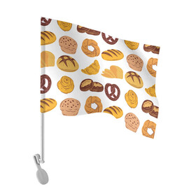 Флаг для автомобиля с принтом Булки в Курске, 100% полиэстер | Размер: 30*21 см | doodling | textures | tiles | булка | вкусно | выпечка | дудлинг | круассан | тайлы | текстуры | фон | хлеб