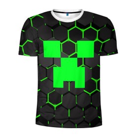 Мужская футболка 3D спортивная с принтом MINECRAFT CREEPER в Курске, 100% полиэстер с улучшенными характеристиками | приталенный силуэт, круглая горловина, широкие плечи, сужается к линии бедра | block | creeper | cube | minecraft | pixel | блок | геометрия | крафт | крипер | кубики | майнкрафт | пиксели