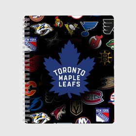 Тетрадь с принтом Toronto Maple Leafs (Z) в Курске, 100% бумага | 48 листов, плотность листов — 60 г/м2, плотность картонной обложки — 250 г/м2. Листы скреплены сбоку удобной пружинной спиралью. Уголки страниц и обложки скругленные. Цвет линий — светло-серый
 | Тематика изображения на принте: anaheim ducks | arizona coyotes | boston bruins | buffalo sabres | calgary flames | canadiens de montreal | carolina hurricanes | chicago blackhawks | colorado avalanche | columbus blue jackets | dallas stars | detroit red wings | edmonton oil | hockey | 
