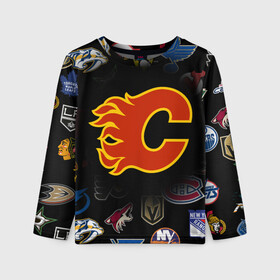 Детский лонгслив 3D с принтом Calgary Flames (Z) в Курске, 100% полиэстер | длинные рукава, круглый вырез горловины, полуприлегающий силуэт
 | anaheim ducks | arizona coyotes | boston bruins | buffalo sabres | calgary flames | canadiens de montreal | carolina hurricanes | chicago blackhawks | colorado avalanche | columbus blue jackets | dallas stars | detroit red wings | edmonton oil | hockey | 