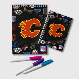 Блокнот с принтом Calgary Flames (Z) в Курске, 100% бумага | 48 листов, плотность листов — 60 г/м2, плотность картонной обложки — 250 г/м2. Листы скреплены удобной пружинной спиралью. Цвет линий — светло-серый
 | anaheim ducks | arizona coyotes | boston bruins | buffalo sabres | calgary flames | canadiens de montreal | carolina hurricanes | chicago blackhawks | colorado avalanche | columbus blue jackets | dallas stars | detroit red wings | edmonton oil | hockey | 