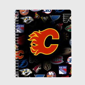 Тетрадь с принтом Calgary Flames (Z) в Курске, 100% бумага | 48 листов, плотность листов — 60 г/м2, плотность картонной обложки — 250 г/м2. Листы скреплены сбоку удобной пружинной спиралью. Уголки страниц и обложки скругленные. Цвет линий — светло-серый
 | Тематика изображения на принте: anaheim ducks | arizona coyotes | boston bruins | buffalo sabres | calgary flames | canadiens de montreal | carolina hurricanes | chicago blackhawks | colorado avalanche | columbus blue jackets | dallas stars | detroit red wings | edmonton oil | hockey | 