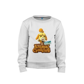 Детский свитшот хлопок с принтом Animal Crossing Isabelle в Курске, 100% хлопок | круглый вырез горловины, эластичные манжеты, пояс и воротник | Тематика изображения на принте: animal crossing | isabelle | nintendo | детская | женская | игра | изабель | изабэль | мультик | мультяшный | нинтендо | рисованный | рисунок | собака | собачка | энимал кроссинг