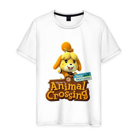 Мужская футболка хлопок с принтом Animal Crossing Isabelle в Курске, 100% хлопок | прямой крой, круглый вырез горловины, длина до линии бедер, слегка спущенное плечо. | animal crossing | isabelle | nintendo | детская | женская | игра | изабель | изабэль | мультик | мультяшный | нинтендо | рисованный | рисунок | собака | собачка | энимал кроссинг