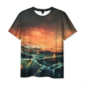 Мужская футболка 3D с принтом Фэнтези море корабли закат в Курске, 100% полиэфир | прямой крой, круглый вырез горловины, длина до линии бедер | волнение | волны | графика | закат | корабли | море | не сочетаемое | ореховая скорлупа | рассвет | рисунок | свечи | сон | фантастика | фэнтези | шторм