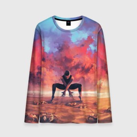 Мужской лонгслив 3D с принтом Танцовщица крабы закат море в Курске, 100% полиэстер | длинные рукава, круглый вырез горловины, полуприлегающий силуэт | арт | закат | иллюстрация | крабы | море | небо | песок | пляж | рассвет | рисунок | танец | танцовщица | управление