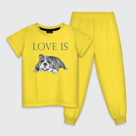 Детская пижама хлопок с принтом Любовь - это бульдог в Курске, 100% хлопок |  брюки и футболка прямого кроя, без карманов, на брюках мягкая резинка на поясе и по низу штанин
 | Тематика изображения на принте: английский бульдог | бульдог | дрессировка | забота | любовь | собака | собаки | собачка | собачник | увлечение | хобби