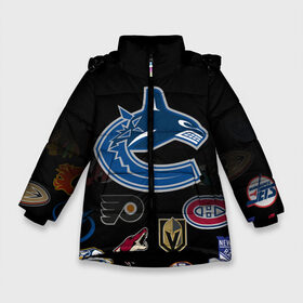 Зимняя куртка для девочек 3D с принтом NHL Vancouver Canucks (Z) в Курске, ткань верха — 100% полиэстер; подклад — 100% полиэстер, утеплитель — 100% полиэстер. | длина ниже бедра, удлиненная спинка, воротник стойка и отстегивающийся капюшон. Есть боковые карманы с листочкой на кнопках, утяжки по низу изделия и внутренний карман на молнии. 

Предусмотрены светоотражающий принт на спинке, радужный светоотражающий элемент на пуллере молнии и на резинке для утяжки. | Тематика изображения на принте: anaheim ducks | arizona coyotes | boston bruins | buffalo sabres | canadiens de montreal | carolina hurricanes | chicago blackhawks | colorado | hockey | nhl | vancouver canucks | нхл | паттерн | спорт | хоккей