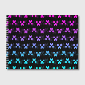 Альбом для рисования с принтом MINECRAFT CREEPER NEON в Курске, 100% бумага
 | матовая бумага, плотность 200 мг. | Тематика изображения на принте: block | creeper | cube | minecraft | neon | pixel | блок | геометрия | крафт | крипер | кубики | майнкрафт | неон | пиксели