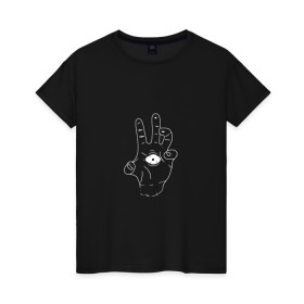 Женская футболка хлопок с принтом Sighted hand в Курске, 100% хлопок | прямой крой, круглый вырез горловины, длина до линии бедер, слегка спущенное плечо | глаз | зомби | монстр | рука | рука с глазом | страшный | чудовище