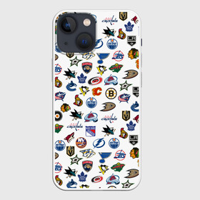 Чехол для iPhone 13 mini с принтом NHL PATTERN | НХЛ (Z) в Курске,  |  | Тематика изображения на принте: anaheim ducks | arizona coyotes | boston bruins | buffalo sabres | calgary flames | canadiens de montreal | carolina hurricanes | chicago blackhawks | colorado | hockey | nhl | нхл | паттерн | спорт | хоккей