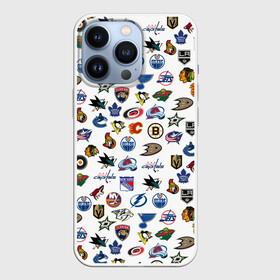 Чехол для iPhone 13 Pro с принтом NHL PATTERN | НХЛ (Z) в Курске,  |  | Тематика изображения на принте: anaheim ducks | arizona coyotes | boston bruins | buffalo sabres | calgary flames | canadiens de montreal | carolina hurricanes | chicago blackhawks | colorado | hockey | nhl | нхл | паттерн | спорт | хоккей