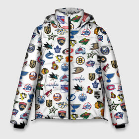 Мужская зимняя куртка 3D с принтом NHL PATTERN (Z) в Курске, верх — 100% полиэстер; подкладка — 100% полиэстер; утеплитель — 100% полиэстер | длина ниже бедра, свободный силуэт Оверсайз. Есть воротник-стойка, отстегивающийся капюшон и ветрозащитная планка. 

Боковые карманы с листочкой на кнопках и внутренний карман на молнии. | Тематика изображения на принте: anaheim ducks | arizona coyotes | boston bruins | buffalo sabres | calgary flames | canadiens de montreal | carolina hurricanes | chicago blackhawks | colorado | hockey | nhl | нхл | паттерн | спорт | хоккей