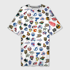 Платье-футболка 3D с принтом NHL PATTERN | НХЛ (Z) в Курске,  |  | anaheim ducks | arizona coyotes | boston bruins | buffalo sabres | calgary flames | canadiens de montreal | carolina hurricanes | chicago blackhawks | colorado | hockey | nhl | нхл | паттерн | спорт | хоккей