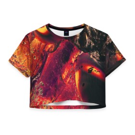 Женская футболка Crop-top 3D с принтом Abstract magma в Курске, 100% полиэстер | круглая горловина, длина футболки до линии талии, рукава с отворотами | abstract | art | digital | fire | flame | lava | magma | textures | абстракция | арт | лава | магма | огонь | пламя | текстуры | фон | цифровой