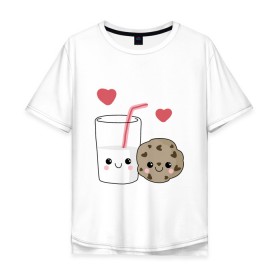 Мужская футболка хлопок Oversize с принтом Milk and Cookies Love в Курске, 100% хлопок | свободный крой, круглый ворот, “спинка” длиннее передней части | coockie | friend | minimalism | дружба | любовь | минимализм | молоко | печенье | печенька | печеньки