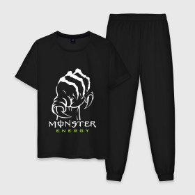 Мужская пижама хлопок с принтом MONSTER ENERGY (Z) в Курске, 100% хлопок | брюки и футболка прямого кроя, без карманов, на брюках мягкая резинка на поясе и по низу штанин
 | black monster | bmx | claw | cybersport | energy | monster | monster energy | moto | motocross | race | sport | киберспорт | когти | монстер энерджи | монстр | мото | мотокросс | ралли | скейтбординг | спорт | т | энергия