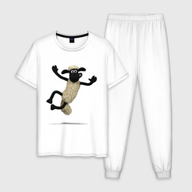 Мужская пижама хлопок с принтом Барашек Шон в Курске, 100% хлопок | брюки и футболка прямого кроя, без карманов, на брюках мягкая резинка на поясе и по низу штанин
 | барашек | детские | животные | звери | мультфильмы | шон