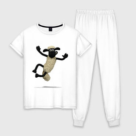 Женская пижама хлопок с принтом Барашек Шон в Курске, 100% хлопок | брюки и футболка прямого кроя, без карманов, на брюках мягкая резинка на поясе и по низу штанин | барашек | детские | животные | звери | мультфильмы | шон